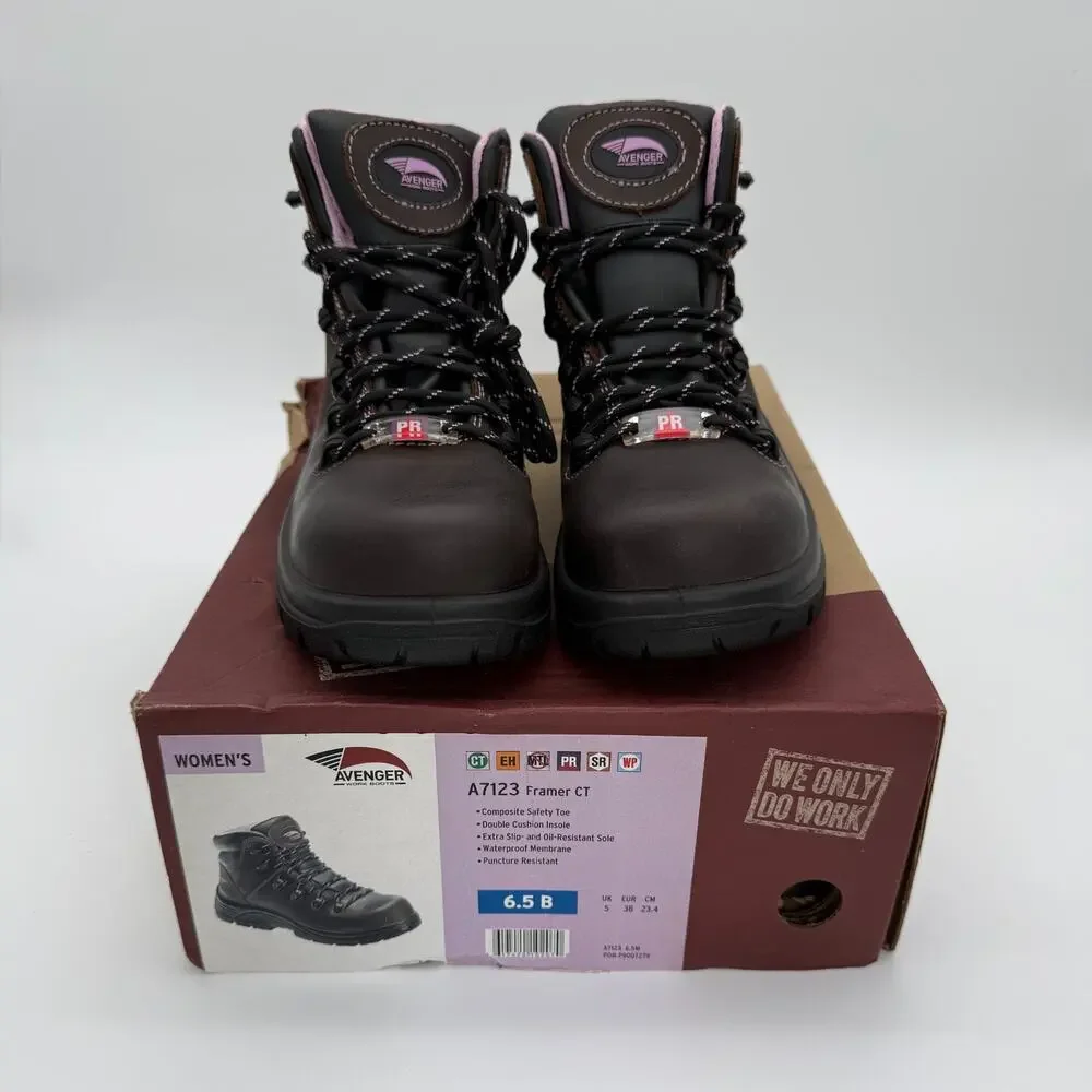 Avenger A7123 Framer Women’s CT Brown/Lilac Comp Toe Waterproof Work Boots - 6.5
